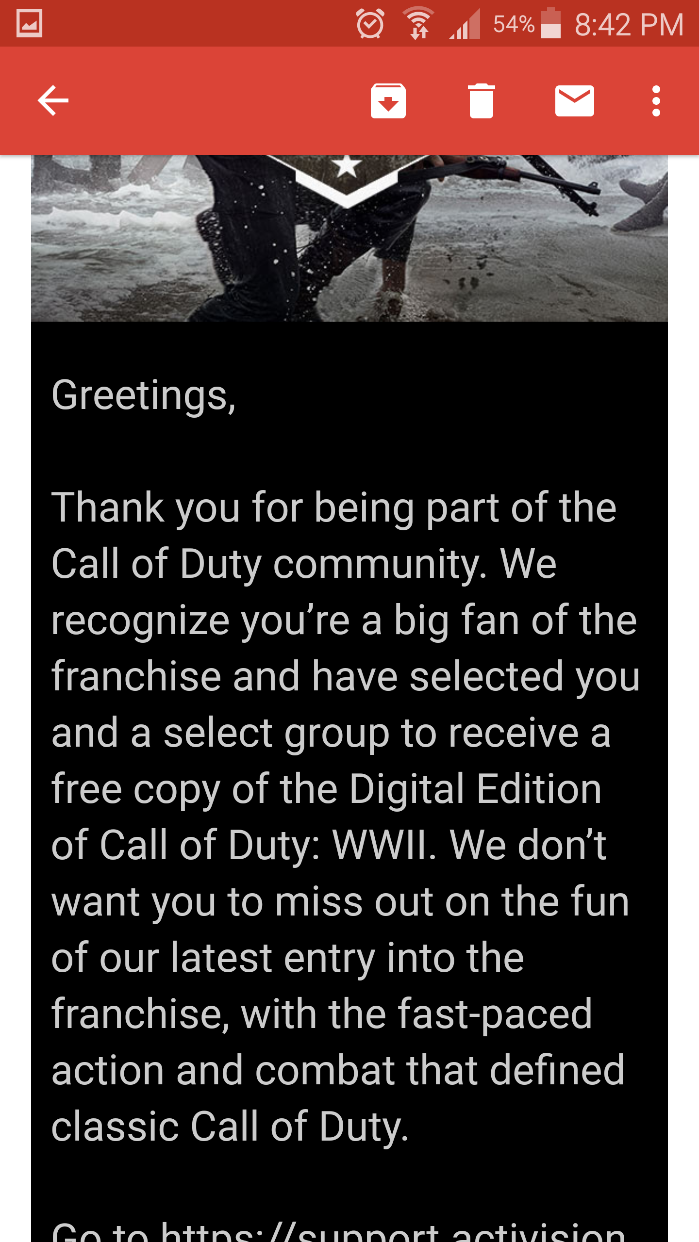 Call of Duty email from Activision