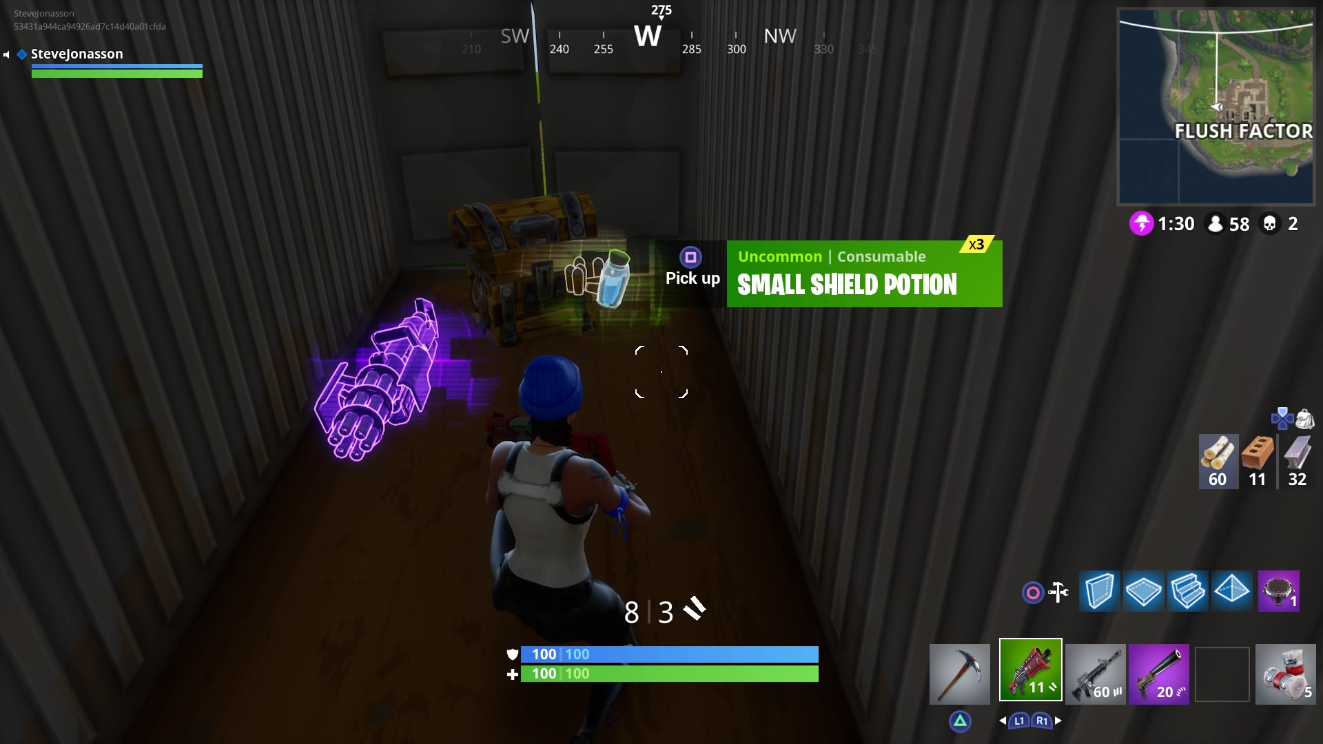 Purple minigun in Fortnite from treasure